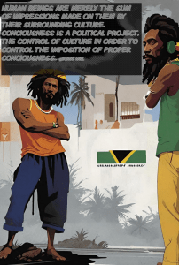 Two dreadlocks; one in orange and the other in green,